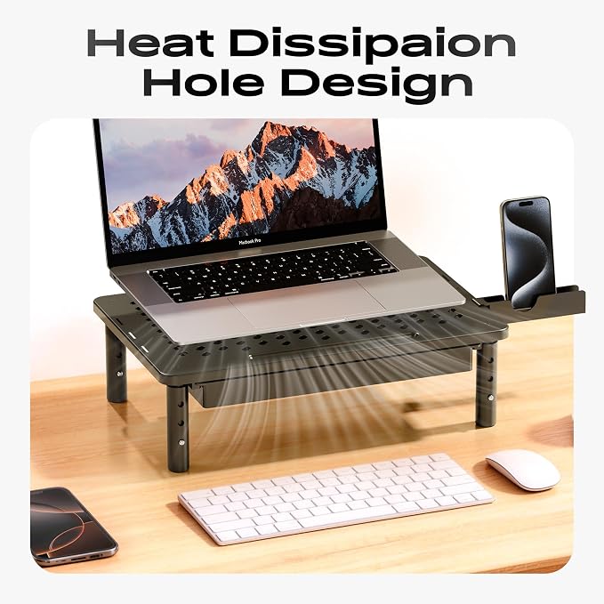 Computer Monitor Stand Riser with Storage, 3 Height Adjustable Laptop Desktop Monitor Stand with Drawer, Metal Short Printer Table, Stand Riser for Desk, Office Desk Organizers and Accessories, 2 Pack - Image 5