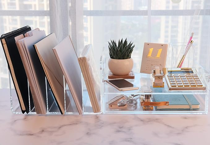 Acrylic File Sorter, Desktop File Collator Office File Organizer, Clear 11.4" x 6.7" x 10" - Image 6