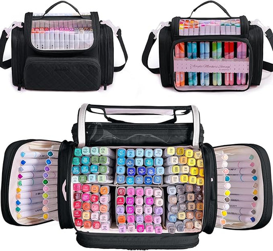 Marker Organizer Case Bag for 200-300 Markers – Large Art Supply Storage Bag with Detachable Dividers, Travel Marker Holder for Alcohol Markers, Brush Pens, Colored Pencils & Craft Supplies by APOFFICE