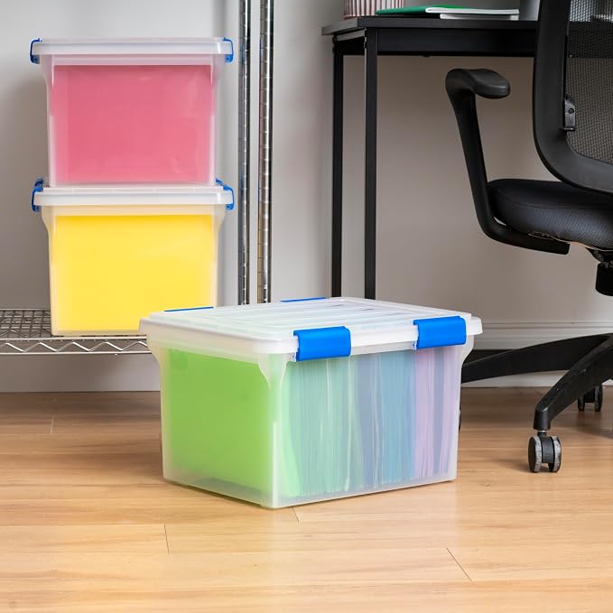 IRIS USA WeatherPro File Box Organizer, Letter/Legal, 32 Qt. 3-Pack, Clear | Store letter and legal documents safely with weather-resistant protection and space-saving stackable storage - Image 5