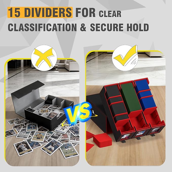 3-Drawer Trading Card Storage Box Holds 2500+ Cards(Red) | Stackable design,15 dividers included,Desktop card organizer,PU leather material‌,for sports/TCG/MTG/Pokemon cards - Image 7