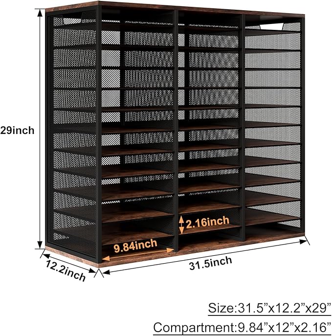 PAG Mass Mail Sorter - Adjustable Mail Holder, Countertop Literature Organizer, Student Mailbox for Classroom, Desktop Bill Paper Organizer for Office Home School, 36 Compartments, Brown - Image 6