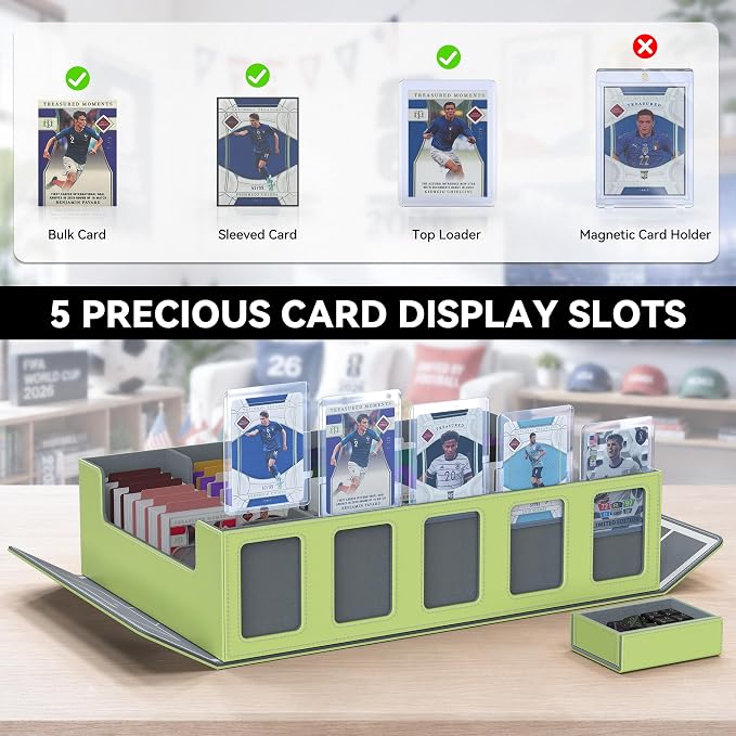 Kabinka Soccer Card Storage Box with Window Display, 5-Row Sport Card Storage Box, 3900+ Card Deck Box for Soccer Sports Card TCG, 5 Top Loaders, 5 Stoppers, 48 Dividers, 1 Dice Tray (Soccer 3) - Image 5