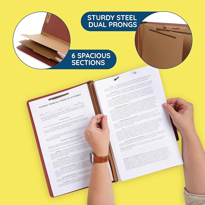 Blue Summit Supplies 30 Brick Red Classification Folders, 2 Divider, Legal | Heavy duty 25pt pressboard, 2 dividers, 6 partitions, 2 in expansion, 2 prong, legal charts, law client files - Image 3