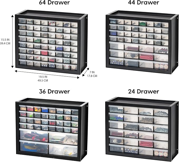 IRIS USA 44-Drawer Small Parts Storage Cabinet, Crafts, Made in USA, Black | Wall-mountable, Stackable, Building Bricks, Screws, Nuts & Bolts, Hardware, Garage Tool Storage - Image 4