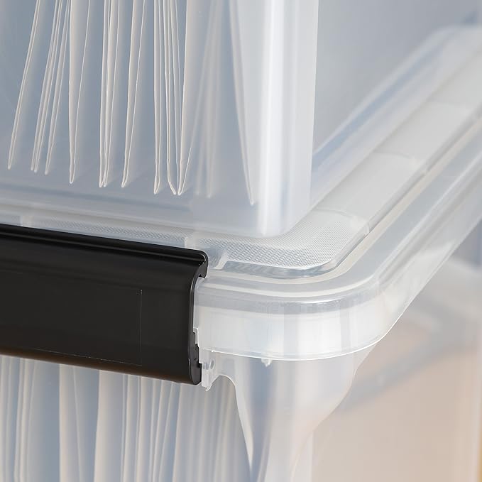 IRIS USA WeatherPro Storage File Box, 32 Qt. 6-Pack, Clear/Black | Protect files, documents and important records with weather resistant storage, secure latches and stackable organization - Image 7
