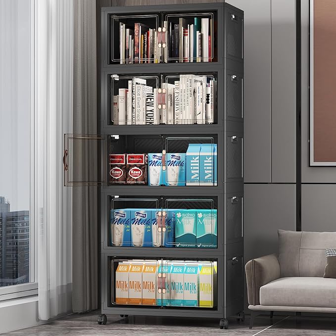 Stackable Storage Bins, 275QT Collapsible Drawers with 1 Lid | Large Capacity, Magnetic Door, Stack Lock, Rolling Wheels, Foldable Design, Organizers and Storage for Bedroom Dorm Garage by UAMFURIDirect