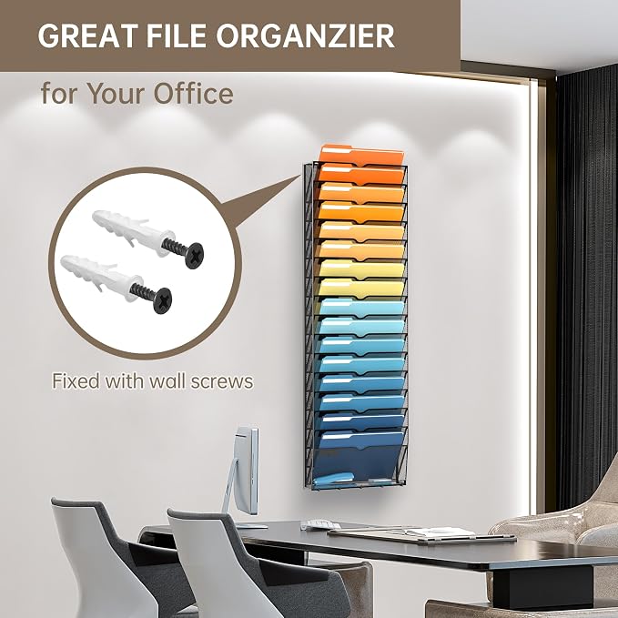 17-Tier Hanging Wall File Organizer with Hooks for Office Organization | Mesh Wall File Holder, Mail Organizer Wall Mounted for Papers, Documents, Folders and Magazines in Home Office, Classroom - Image 3