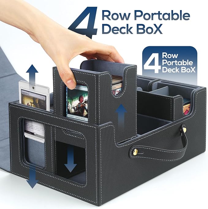 Trading Card Storage Box for MTG, MTG commander deck box，Multi-purpose Deck Case for MTG TCG Sports Card, 4 Toploaders, 4 Stoppers, 4 Colorful Dividers (Black & Grey) - Image 8