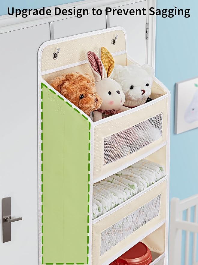 JARLINK Over the Door Organizer for Bedroom, Pantry Bathroom, 5 Shelf Beige | Anti-Tilt Design, 44 lb Load Capacity, Hanging Door Organizer with 5 Large Capacity Pockets, Behind Door Storage for Nursery - Image 3