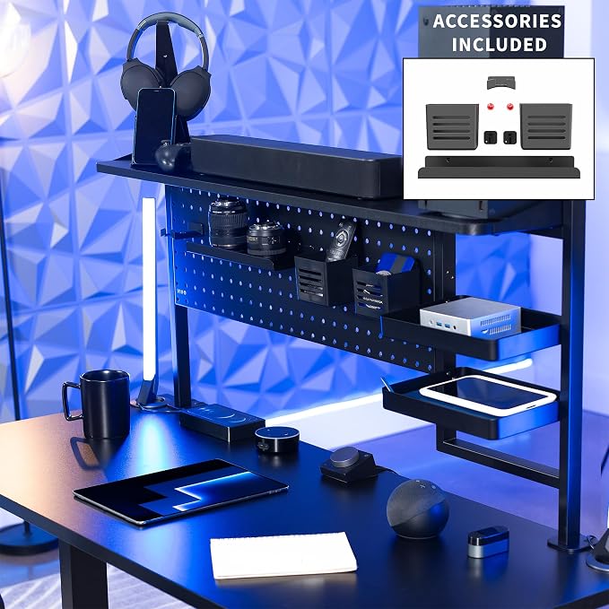 VIVO Steel Clamp-on 46 x 25 inch Desk Pegboard System with Storage Shelf and Accessory Trays, Multi-Purpose Office Organizer, Black, PP-PBSF46 - Image 4