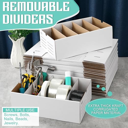 Teenyyou 30 Sets Cardboard Parts Bins Boxes Kraft Cardboard Storage Bins with Dividers for Parts Shelves Stem Project Online Store Inventory Organized (White,12 x 8 x 4 Inches) - Image 4