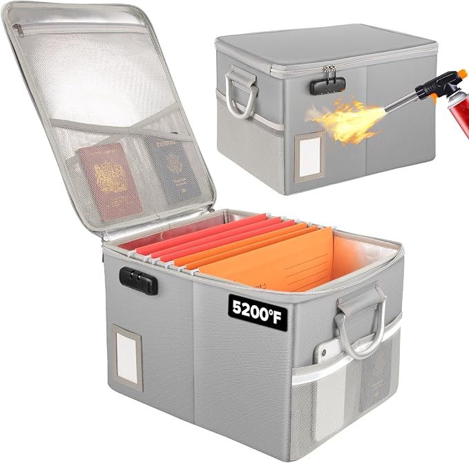 TOMKID 5200°F Fireproof Document Box, Fire Important Document Organizer with Lock, Upgraded Heat Insulated Filing Storage Cabinet Office Organization (5200°F Fireproof Box, Silver) by Aobteeny