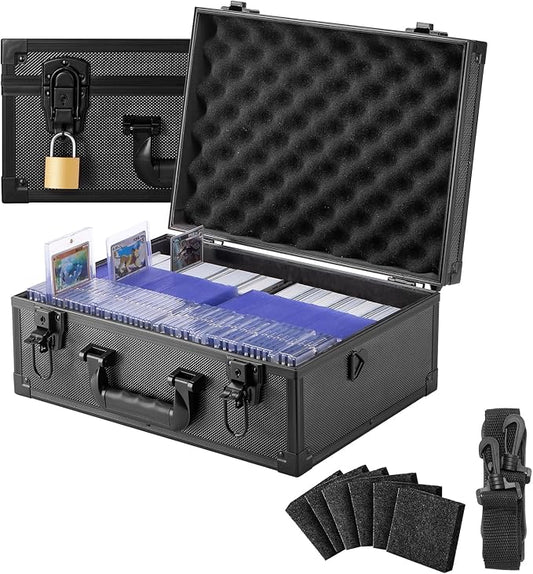 LOCKCURX Trading Card Storage Box for 3"x4" 35pt Rigid Cards, Holds 600+ Toploaders, Sports Card Case with 6 Foam Dividers, Toploader Storage Box, Sports Card Storage with Key Lock by LOCKCURX