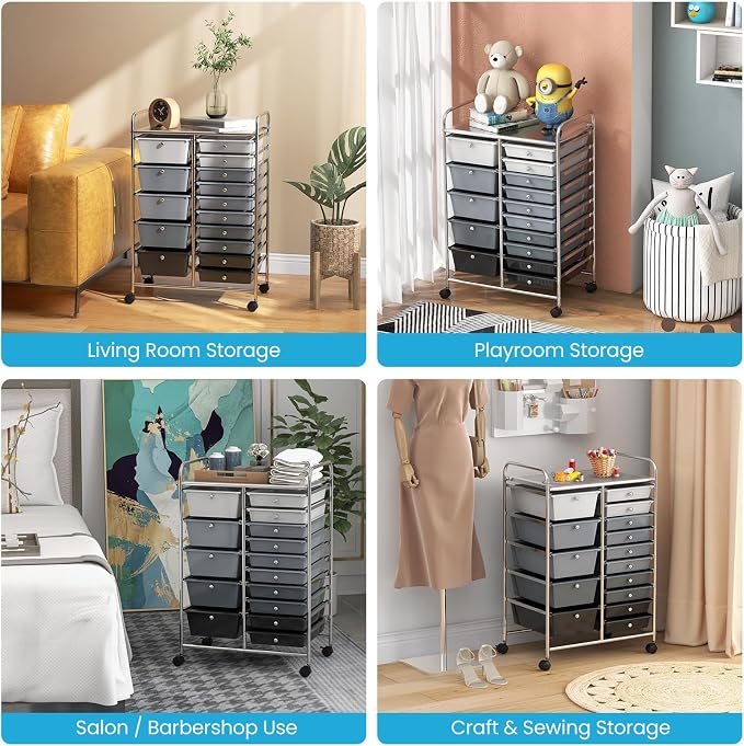 Giantex 15 Drawers Rolling Cart, Classroom Organizers, Storage Cart with Wheels, for Teacher Office Home School Supplies Tool Craft Art Paper - Image 9