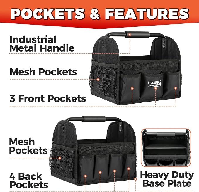 Detailing Caddy Organizer with Handle - Storage, Cars, & Cleaning Caddy for Supplies, Tools, & Home Improvement - Heavy Duty Car Detailing Supplies With Multi-Pockets & Collapsible Tote Design - Image 4