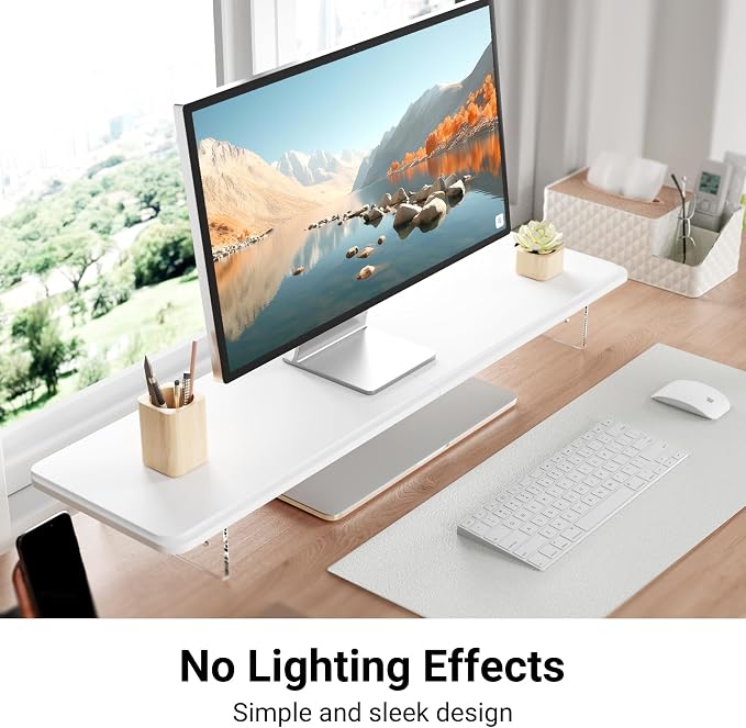 AFOOYO Monitor Stand Riser,31.5-Inch LED Light Wood Computer Monitor Stand with Adjustable Acrylic Legs,Desk Accessories Desktop Organizer Stand for, Computer,Laptop,Printer,PC TV Screen Riser,White - Image 2