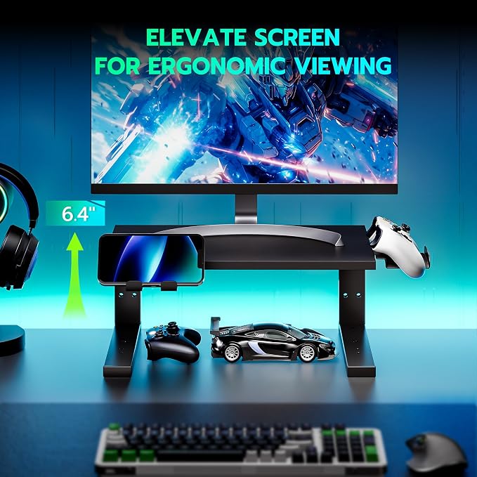 ARES WING Clamp-On 15" 3-in-1 Heavy Duty Desk Shelf Extender Black | Phone Headset holder Clamp Desk Extender Shelf,Desktop Organizer for Gaming and Office Accessories - Image 3