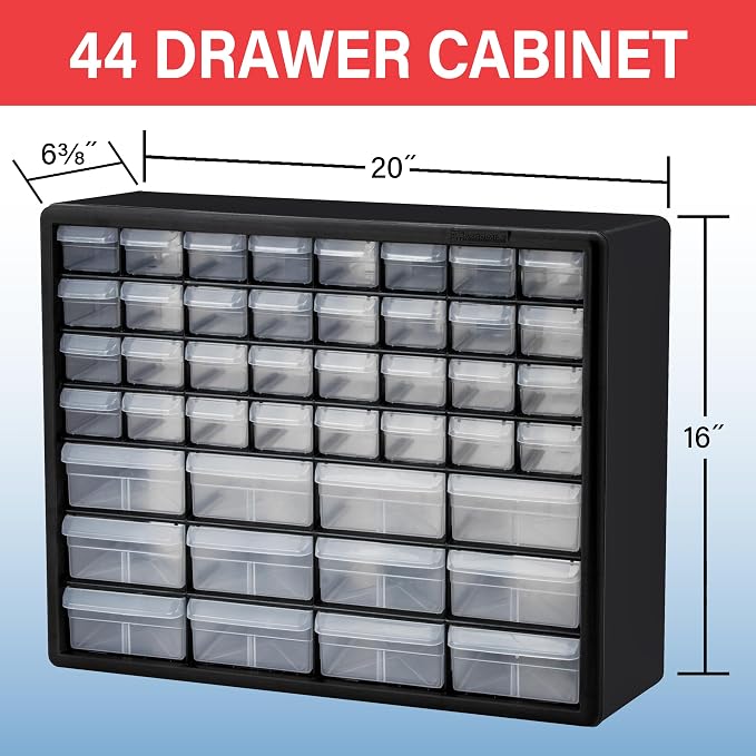 Akro-Mils 44-Drawer Plastic Storage Cabinet, 20"W x 6"D x 16"H, Yellow | Plastic Cabinet w/ Drawers for Garage Organization, Beads, Building Bricks Storage, Teacher Toolbox, Makeup Organizer, 10144 - Image 2