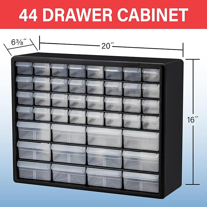 Akro-Mils 44-Drawer Plastic Storage Cabinet, 20"W x 6"D x 16"H, Black | Plastic Cabinet w/ Drawers for Garage Organization, Beads, Building Bricks Storage, Teacher Toolbox, Makeup Organizer, 10144 - Image 3