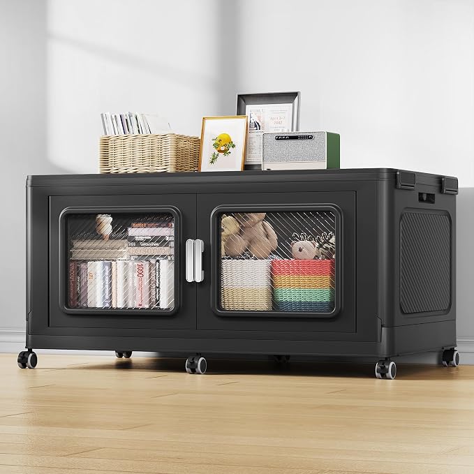 BROVIEW 300 Qt Extra Large Stackable Storage Bin with Lid, 1 Pack Black | 75Gal Extra Large, Collapsible Storage Boxes with 1 Lid, Folding& Rolling Plastic Drawer, Heavy-Duty Cabinet Organization by BROVIEW-EnjoytheArtofLife