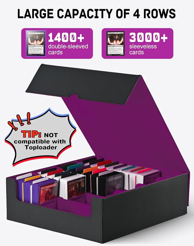 ZLCA Card Storage Box for MTG PTCG, Commander Deck Box Holds 3200+ Cards, Trading Card Storage Case with 4 Stoppers, Card Organizer for TCG Sport Cards(Black&Purple) - Image 6