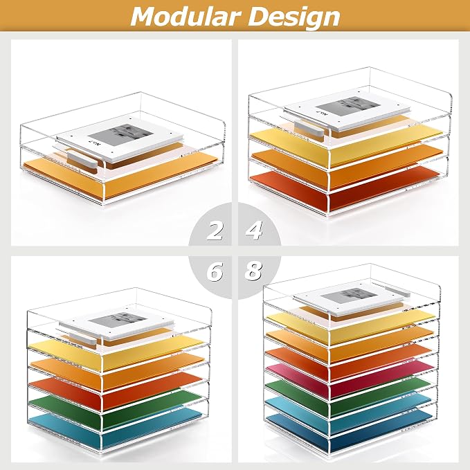 2-Tier Acrylic Stackable Letter Tray Paper Organizer Trays for Desk,Clear | Horizontal File Paper Sorter, Office Supplies Accessories Storage for Letter/A4 Size Folders Documents 12.4inx8.86inx3.46in - Image 3