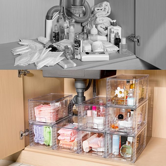Vtopmart 4 Pack Stackable Clear Pantry Storage Drawers, Large | Large Clear Drawers with Handles. Stackable, Easy to Assemble, Non-slip and Sturdy for Pantry, Kitchen, Cabinet & Bathroom. - Image 6