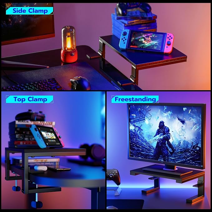 ARES WING Clamp-On Desk Extender Monitor Shelf, 15x9.8 up to 44lbs | Desktop Riser for Office/Gaming，Space Booster，Freestanding or Clamp Mount，No Drill Desktop Organizer，Black - Image 5