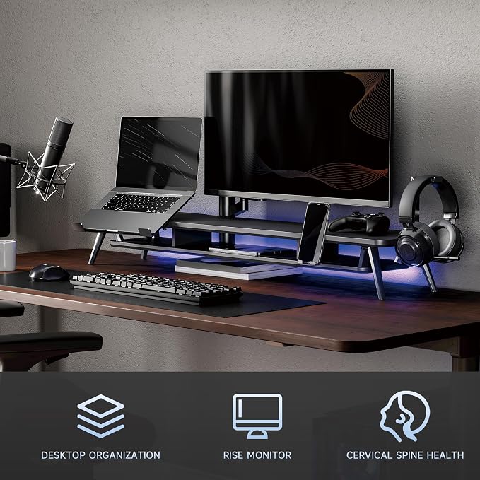 Fenge 42.5-Inch Monitor Stand Riser with Laptop, Phone & Headphone Holders | 10° Adjustable Laptop Holder, 2-Tier Storage, Dual Monitor or Monitor-Laptop Setup, Ideal for Multitasking, Gaming, Streaming - Image 2
