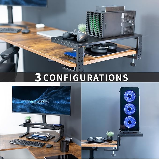 VIVO Clamp-on 22 inch Desk Extension Shelf for Gaming PC, Ergonomic Computer Monitor and Laptop Riser, Printer Stand, Versatile with Freestanding Feet Included, Desktop Organizer, DESK-SHELF22B - Image 5