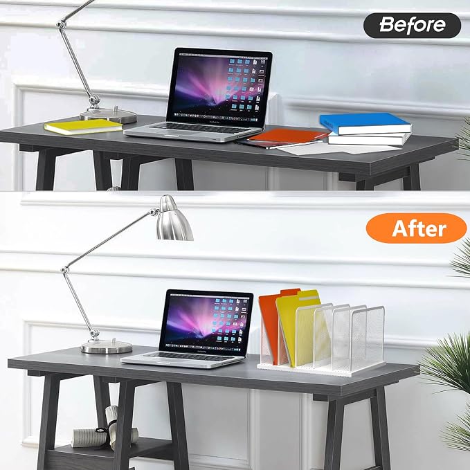 Kuntine.B 5-Section Upright Desk File Organizer White 1 Pack | Vertical, Mesh, Metal, Assembly, Stability, Sturdiness, Organization, Standing - Image 3