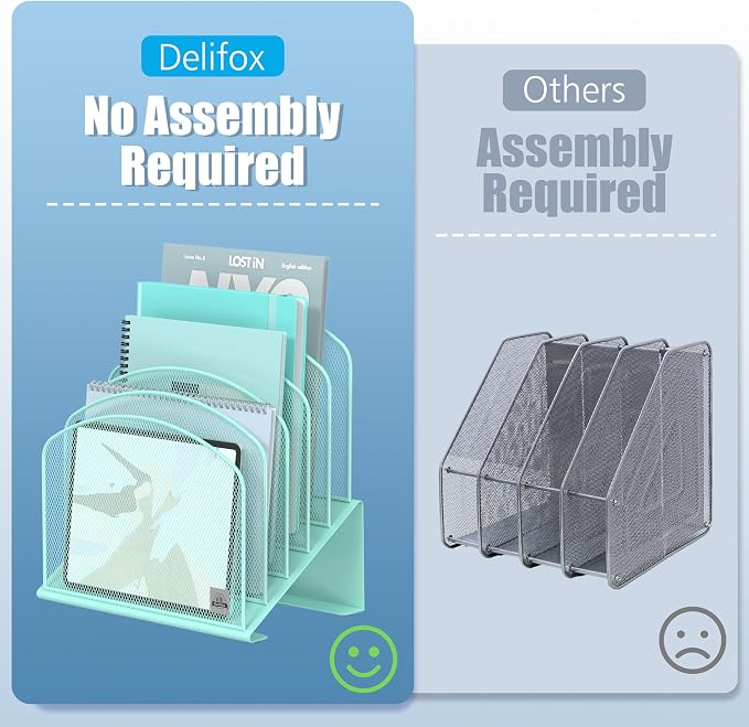 Delifox Inclined Desk File Organizer,Vertical File Folder Holder Stand Metal Rack File Sorter for Office Classroom Desktop Organization (2, Aqua, 5) - Image 4