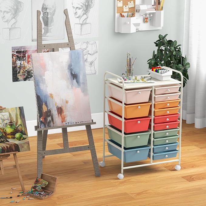 Giantex 15 Drawers Rolling Cart, Classroom Organizers, Storage Cart with Wheels, for Teacher Office Home School Supplies Tool Craft Art Paper - Image 4