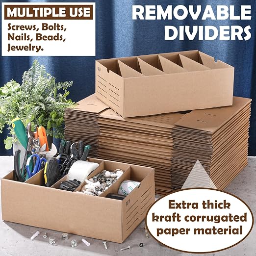 Teenyyou 30 Sets Cardboard Parts Bins Boxes Kraft Cardboard Storage Bins with Dividers for Parts Shelves Stem Project Online Store Inventory Organized(Brown,12 x 8 x 4 Inches) - Image 4