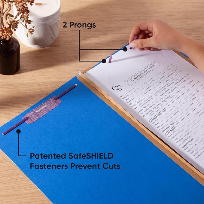 Smead Pressboard Legal Size File Folders with SafeSHIELD Fasteners, 2 Dividers, 2" Expansion, Office Folders, Paper Holder, Dark Blue, 10 per Box (19035) - Image 5