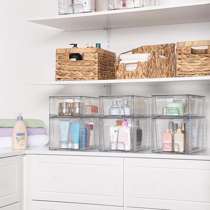 Vtopmart 8 Pack Clear Stackable Storage Drawers,Easy to Assemble Bathroom Organizers and Storage with handles,Plastic Drawers for Kitchen Pantry,Cabinet,Under Sink Organization - Image 7