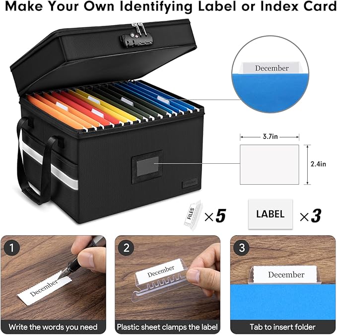 Fireproof File Oganizer with Lock, 2 Layer Fireproof Document Storage Box | Portable Office File Cabinet with 5 Tab Inserts, Collapsible File Storage for Hanging Letter, Legal Size Folder, Certificate - Image 5
