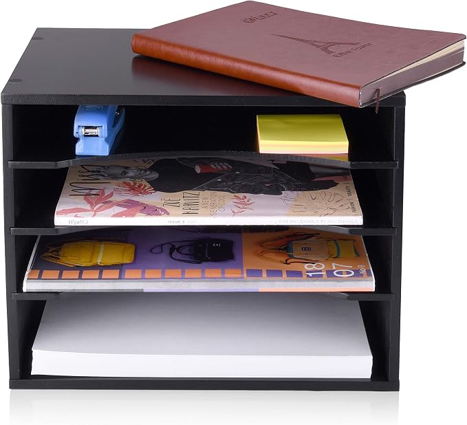 EMERIT Paper Organzier Wood Desktop Organizer Storage Letter Tray File Sorter with Adjustable Shelves for Home Office - Image 4