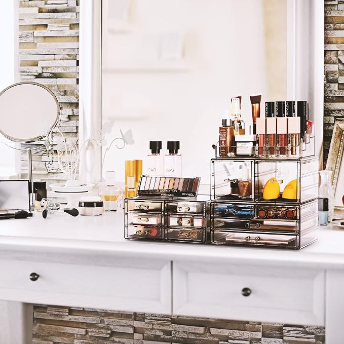 Sorbus Large Makeup Organizer - Clear Stackable Jewelry & Makeup Organizer For Vanity, Bathroom Storage, Dresser - 12 Drawers Cosmetic Beauty Organizers and Storage with Lipstick, Makeup Brush Holder - Image 4