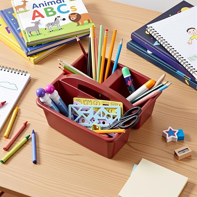 Kathfly 12 Pack Classroom Caddy Organizer with Handle, Plastic Art Craft Cleaning Caddy Bulk, Small Multipurpose Supply Organization Storage Basket for Table Desk Office Pencil Teacher (Deep Color) - Image 8