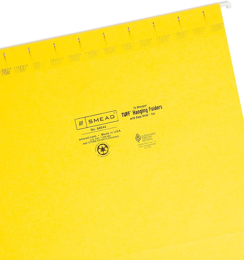 Smead TUFF Hanging File Folder with Easy Slide Tab, 1/3-Cut Sliding Tab, Letter Size, Yellow, 18 per Box (64044, Rod Color May Vary) - Image 3