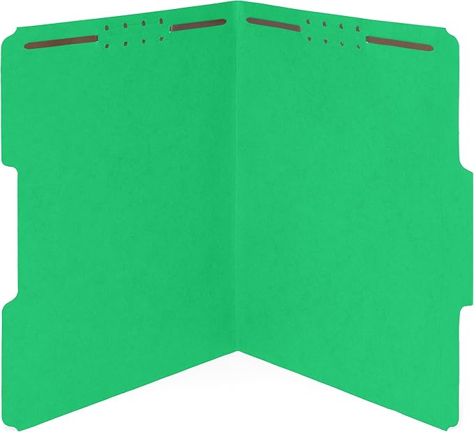 Blue Summit Supplies 50 Green Fastener File Folders, Letter, 1/3 Cut Tab | Durable 11pt green paper, reinforced 1/3 cut tabs, 2 prong fasteners, medical, law client and office files by BlueSummitSupplies