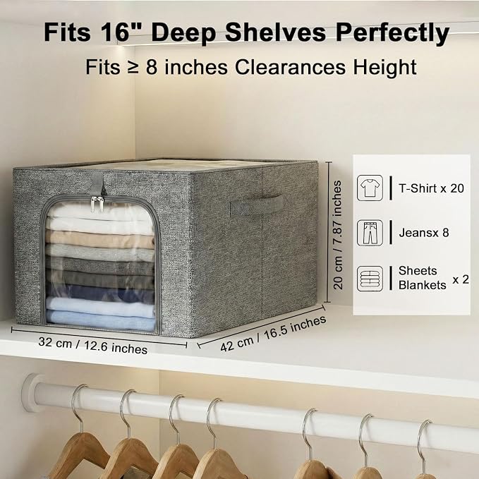 GoMaihe Baby Clothes Storage Bins with Metal Frame 27L 6-Pack Grey | Kids Toddler Child Clothing & Towels Small Items, Closet Top Shelf Boxes, Collapse-Proof Stackable, Clear Window Dual Access - Image 5
