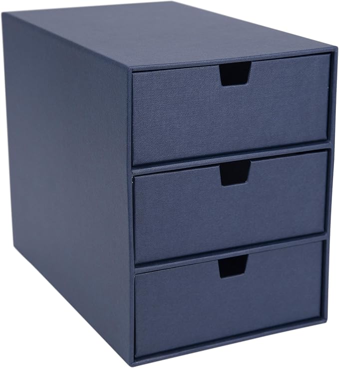 Bigso Box of Sweden Ingrid 3-Drawer Fiberboard Desk Organizer for Office Supplies & Accessories - Stackable Makeup Drawer Organizer - 6.3in x 9.9in x 8.1in - Blue - Image 4