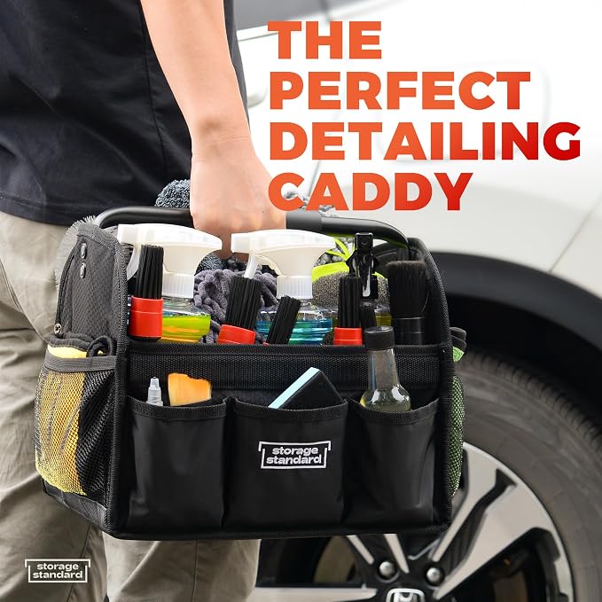 Detailing Caddy Organizer with Handle - Storage, Cars, & Cleaning Caddy for Supplies, Tools, & Home Improvement - Heavy Duty Car Detailing Supplies With Multi-Pockets & Collapsible Tote Design - Image 9