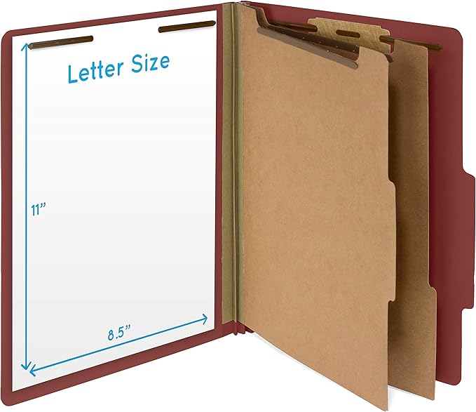 Blue Summit Supplies 30 Classification Folders, 2 Divider, Red | Heavy-duty letter size, 2 in expansion, 2 prong fasteners, 2 dividers, for medical and legal files - Image 2