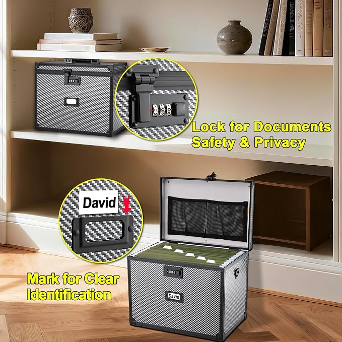 Hanging File Box for Letter, All-in-one set with 20 Folders | Portable Locking Filing Storage Box with Handle & Shoulder strap, Lockable File Cabinet Documents Safe, Lockbox Doc Organizer - Image 4