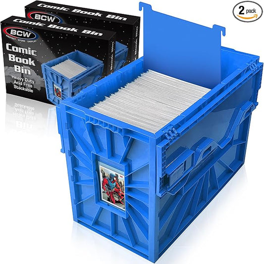 BCW Short Comic Book Bin | Holds 150 Comics | Stackable Plastic Storage | Acid-Free Organizer | Blue, 2 Pack by BCW