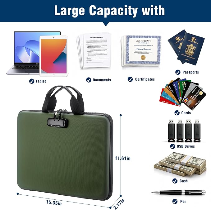 Fireproof Document Box with Lock, Hard-Shell Case Fireproof File Organizer with 13 Pocket Accordion File Folder, Portable Home Office Travel Safe Storage for Important Documents Laptop - Image 5